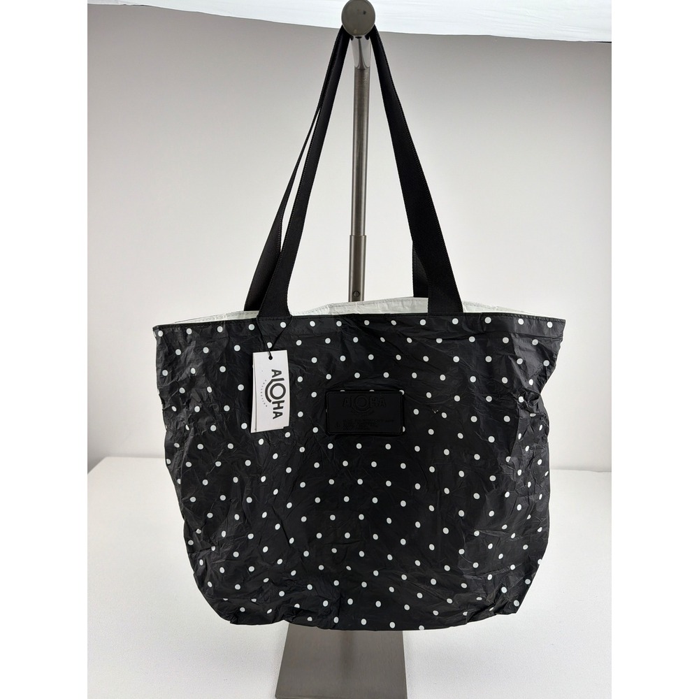NWT ALOHA Collection Merci Day Tripper Large Black White Polka Dot Travel Tote